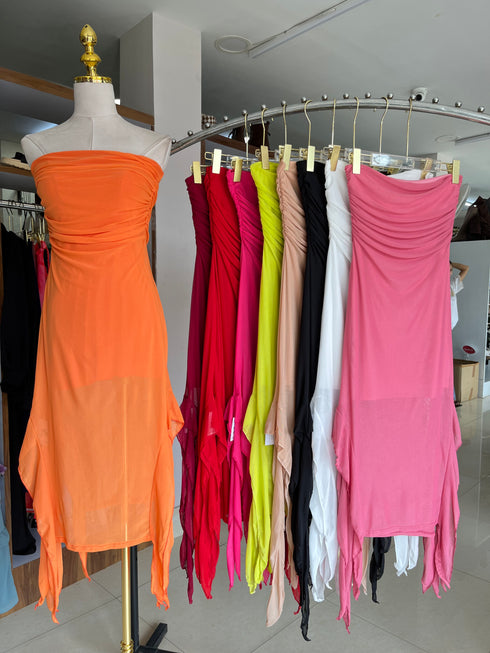 Mesh Tube Slit Dresses